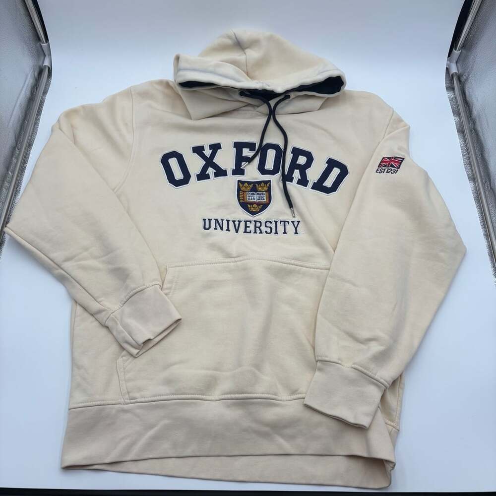 Oxford University Hoodie Cream and Navy Blue Embroidered Sweatshirt